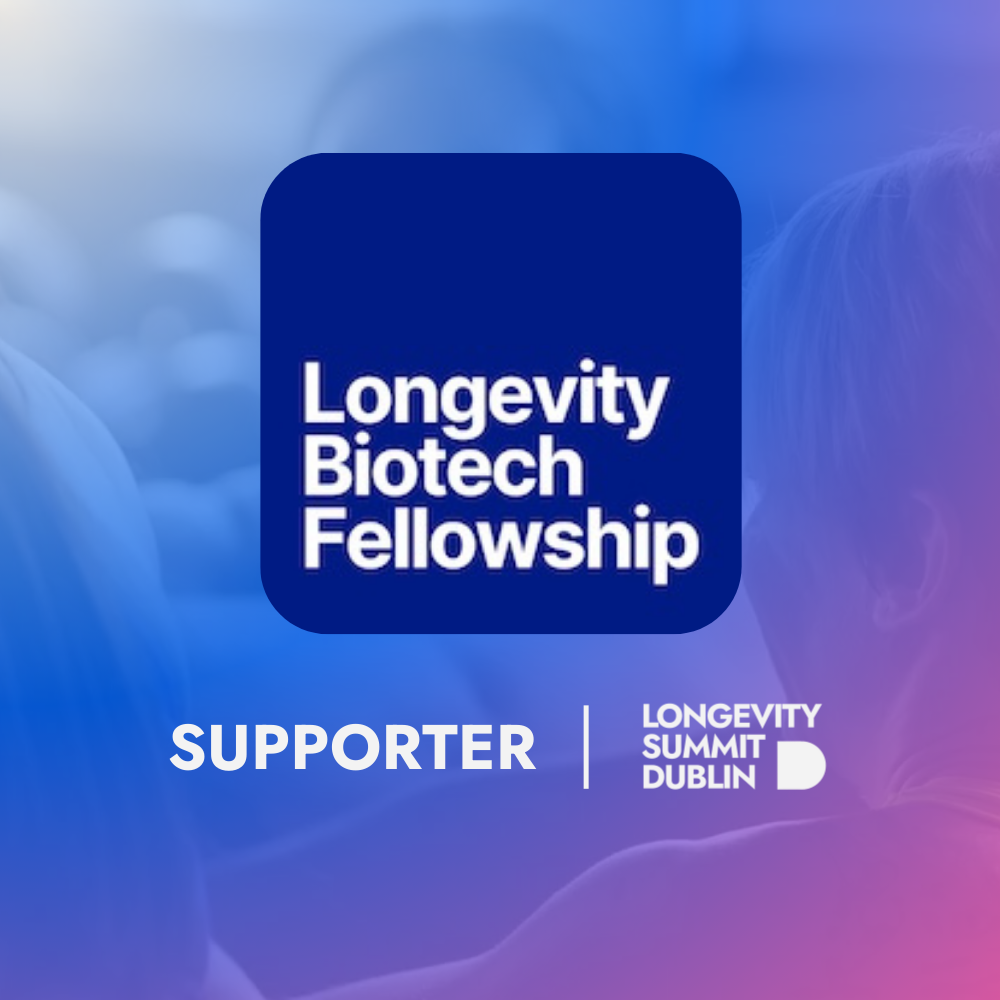 Longevity Biotech Fellowship logo with Supporter badge at Longevity Summit Dublin 2025